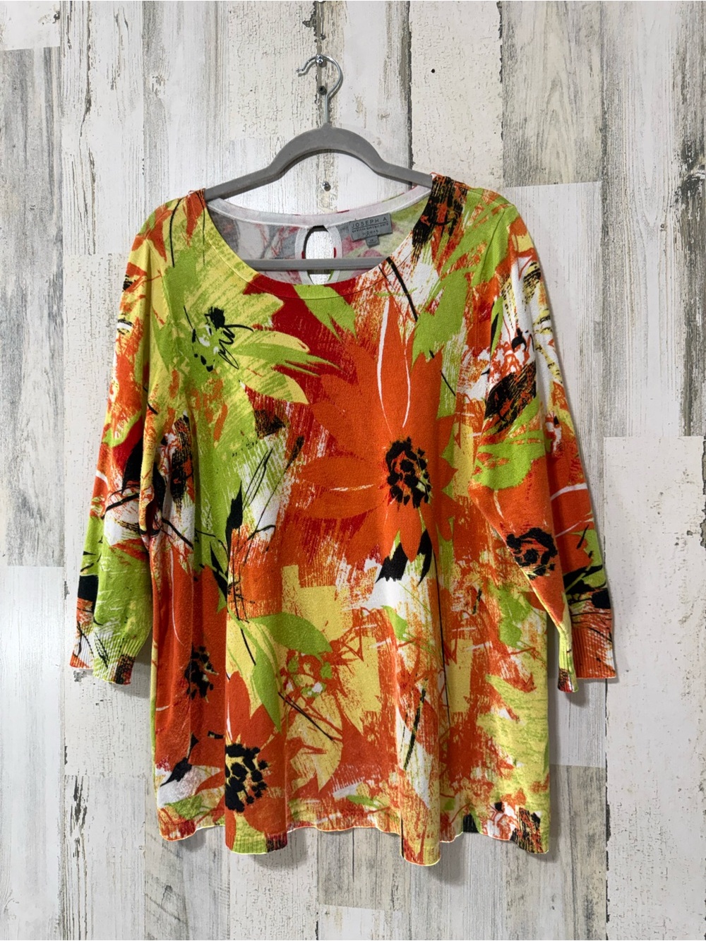 Joseph A Orange, Lime & White Floral Scoop Neck Sweater